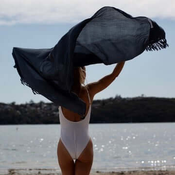 Close-up of charcoal beach sarong pattern, ideal for warm weather