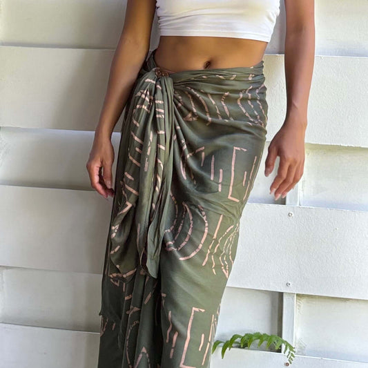 Espresso Olive Luxe Sarong pareo full length from the front