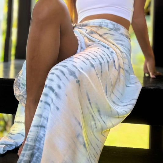 Miami Gold Luxe Sarong woman on stairs