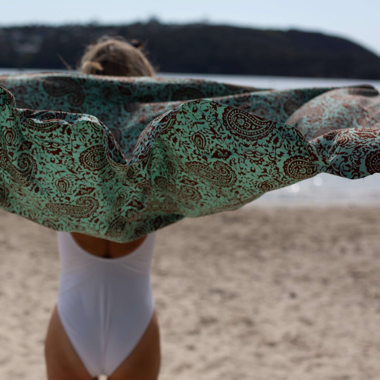 Green earth luxe sarong sarong tied at hip, lightweight rayon by sarong hut