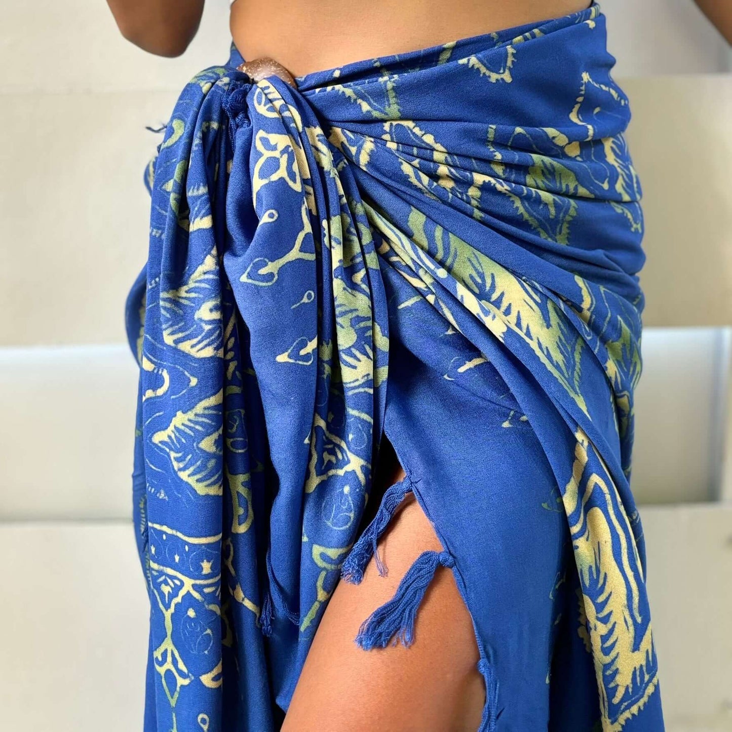Toga Blue and natural Beach Sarong fabric swatch