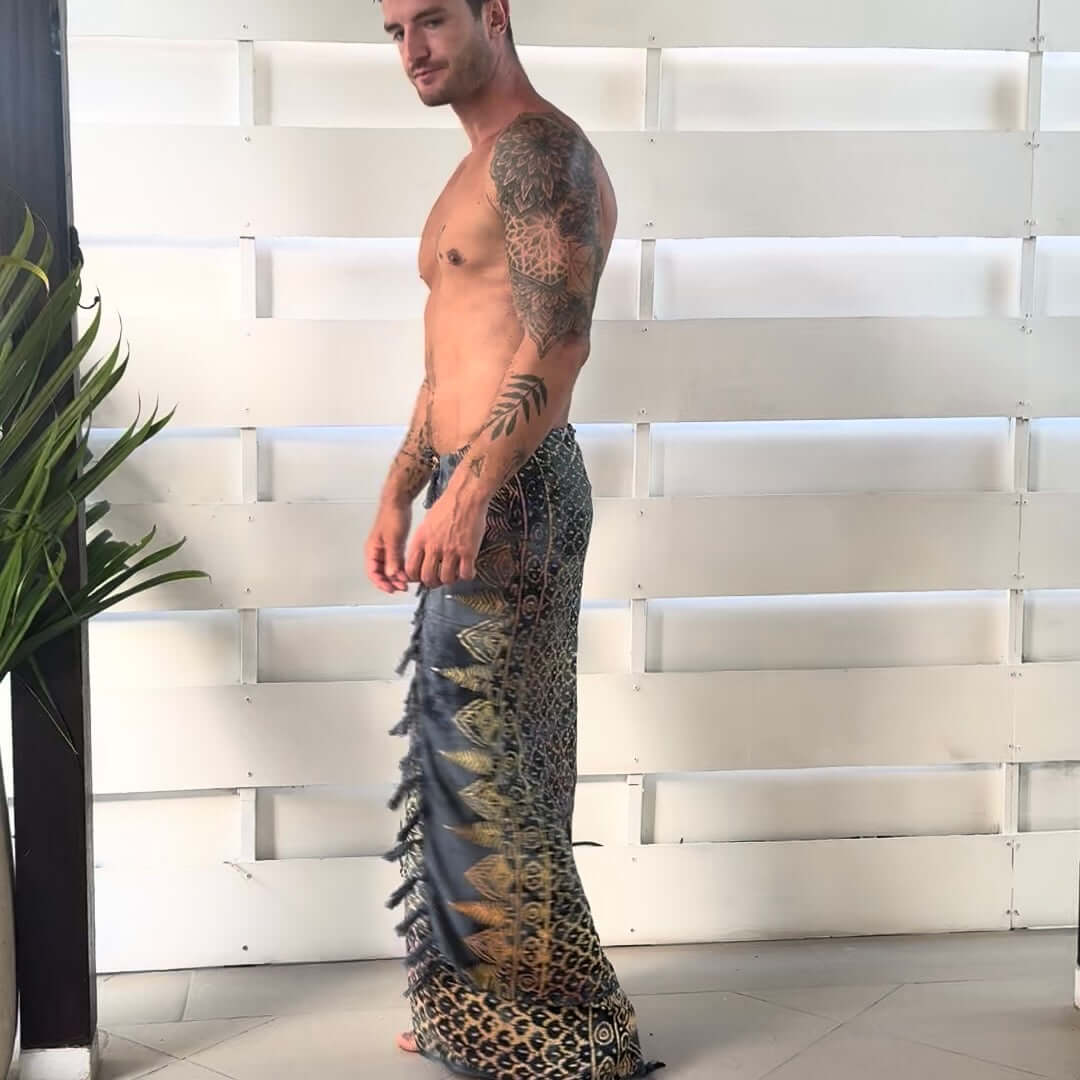 Vibrance Charcoal Mens Beach Sarong full side shot
