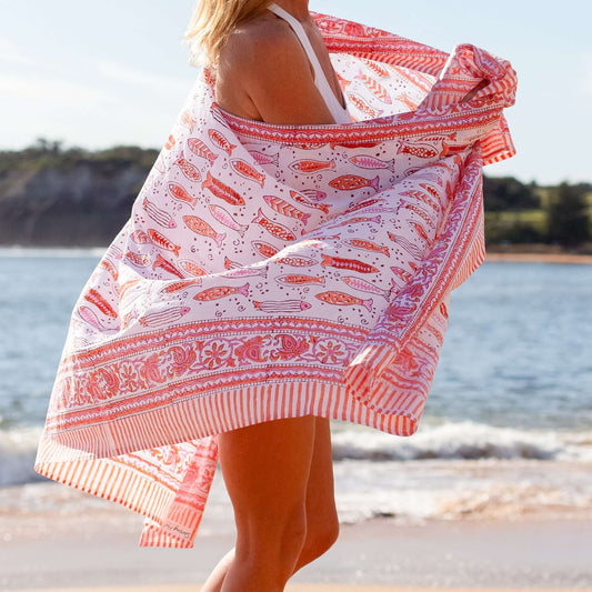 XL oversized Cancun Cotton Sarong on the beach at Collaroy