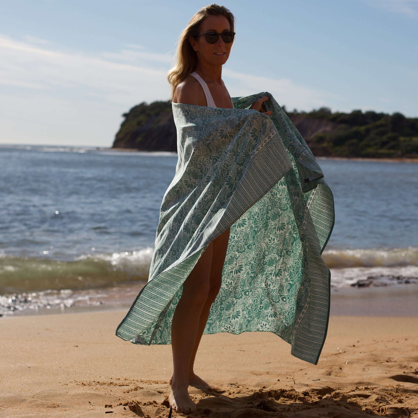 adventure luxe sarong side shot on the beach