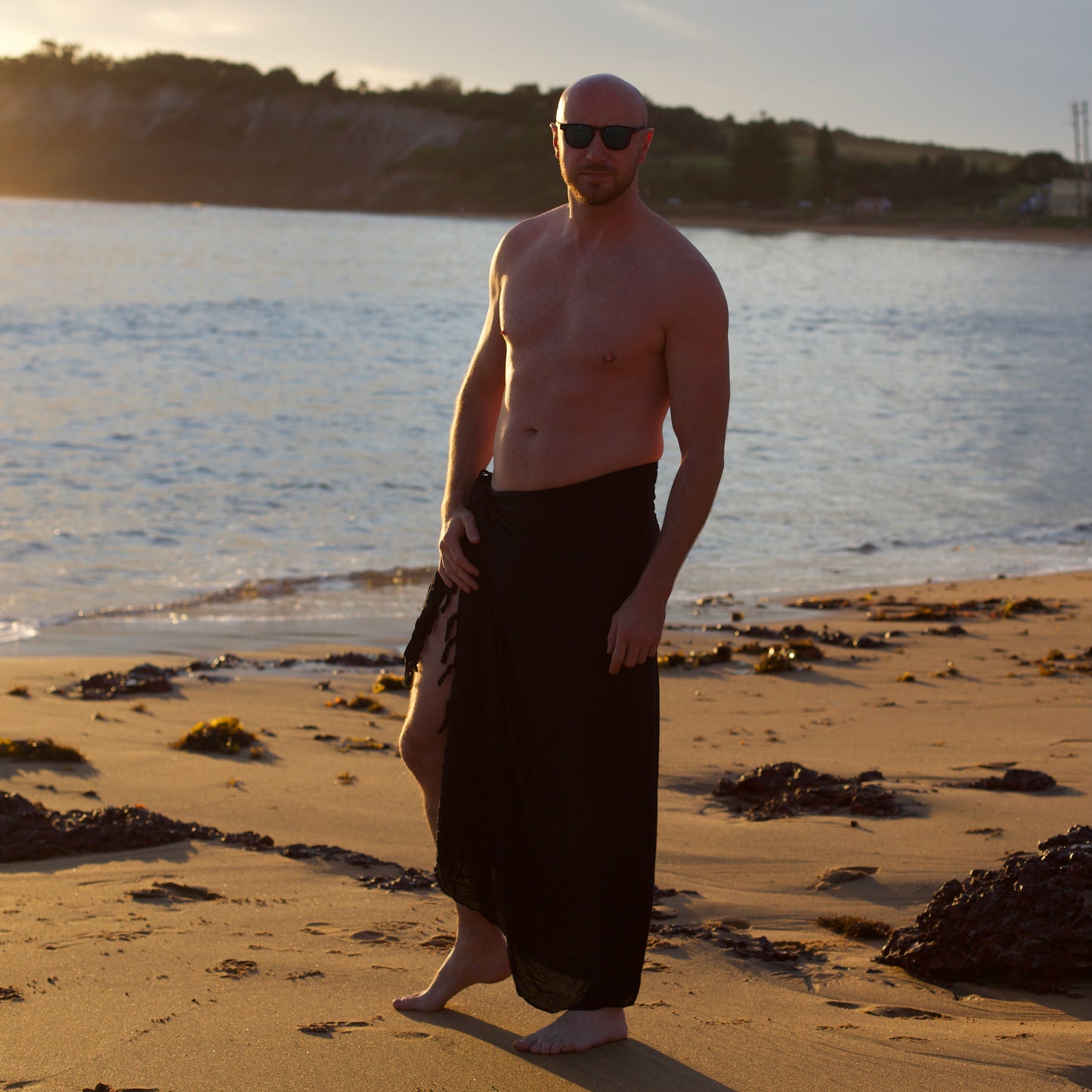 Black Mens Beach Sarong