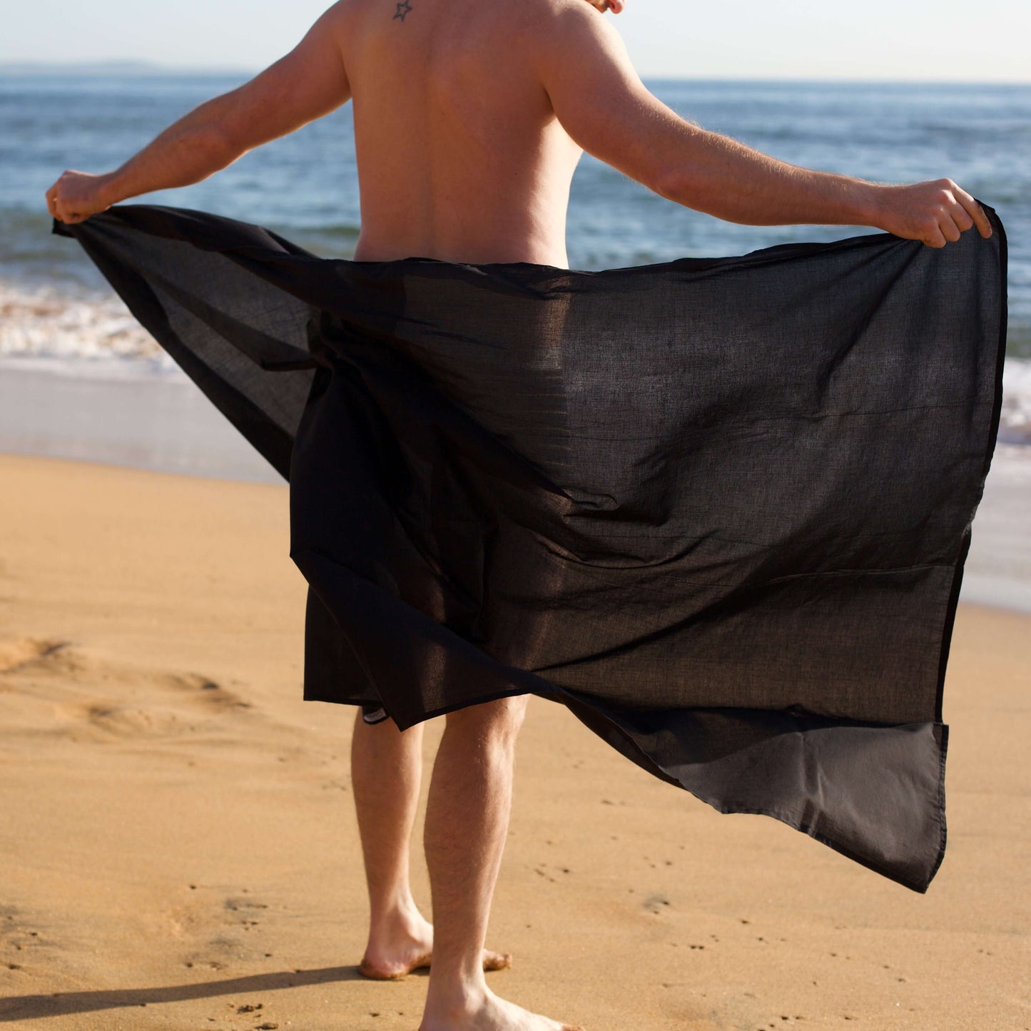 Black Cotton Mens Sarong