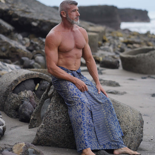 Bondi men luxe beachwear look, photographed outdoors in natural light