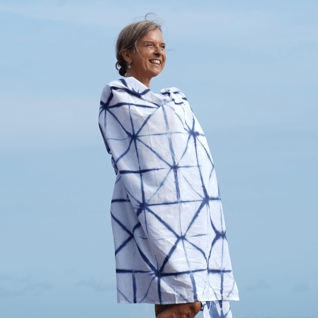Namaste cotton sarong beachwear look, photographed outdoors in natural light
