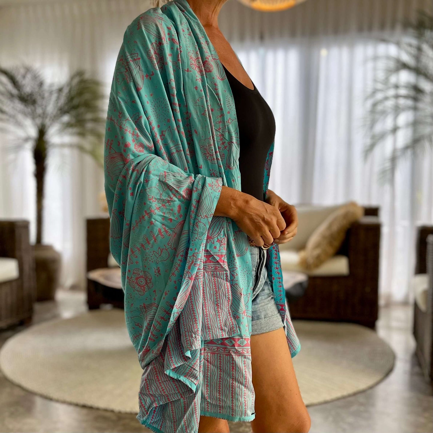 Close-up of palm beach luxe pattern, ideal for warm weather