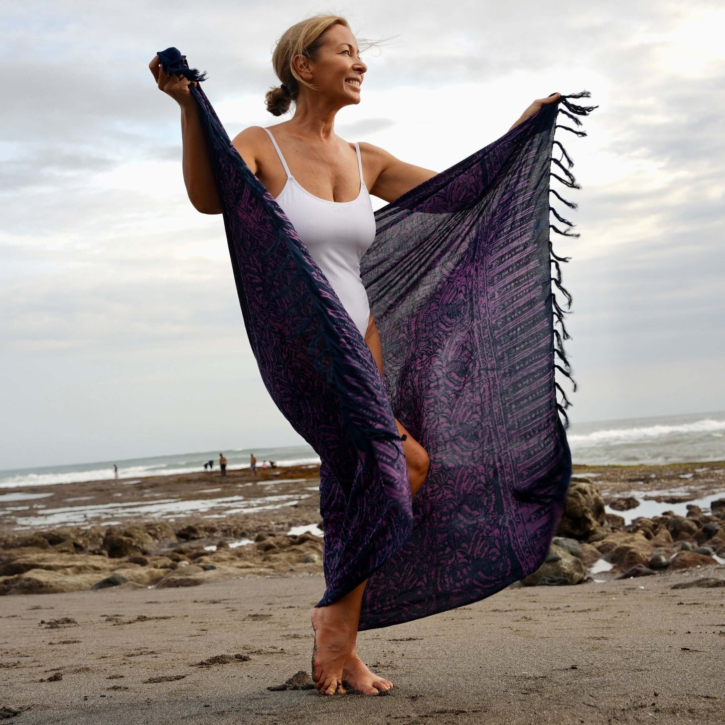 Playtime beach worn as beach cover-up, flowing rayon fabric