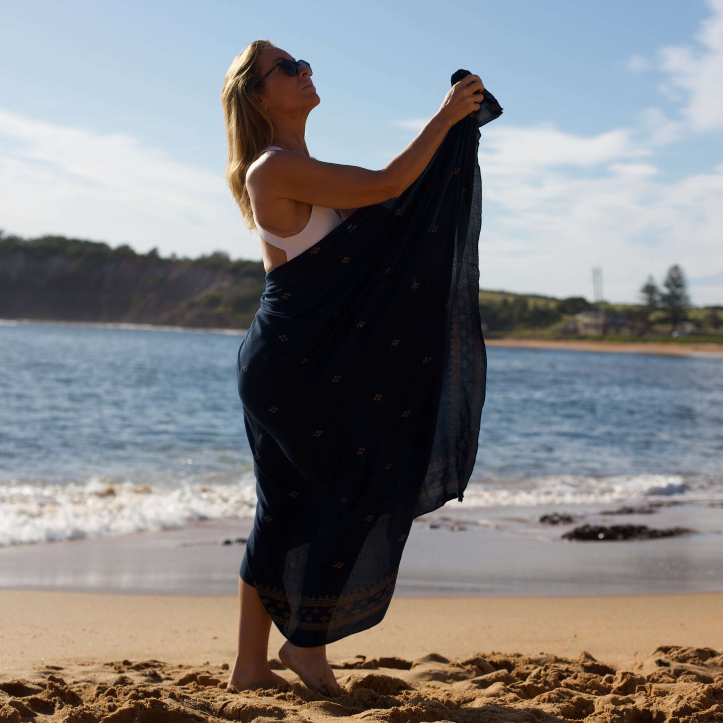 retreat womens black and gold luxe sarong side view