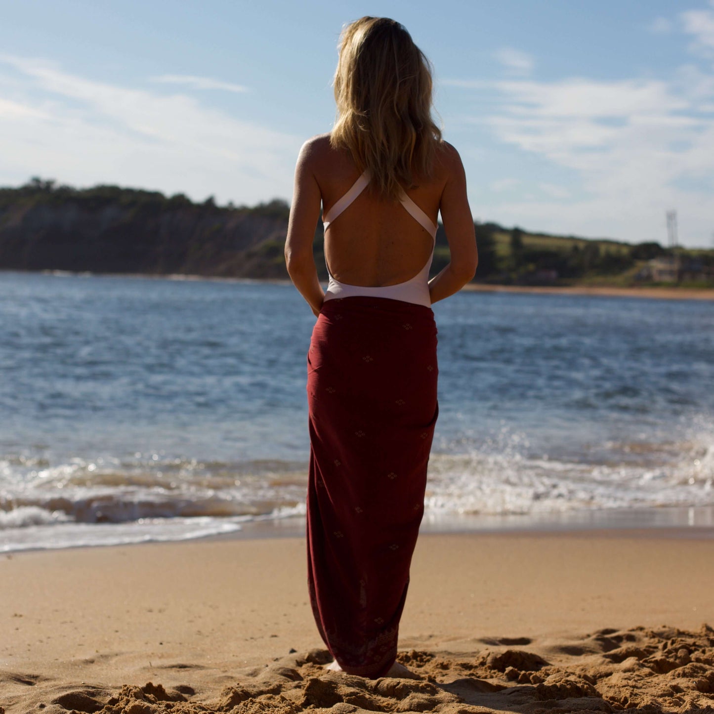 Burgundy Luxe Womens Sarong back shot
