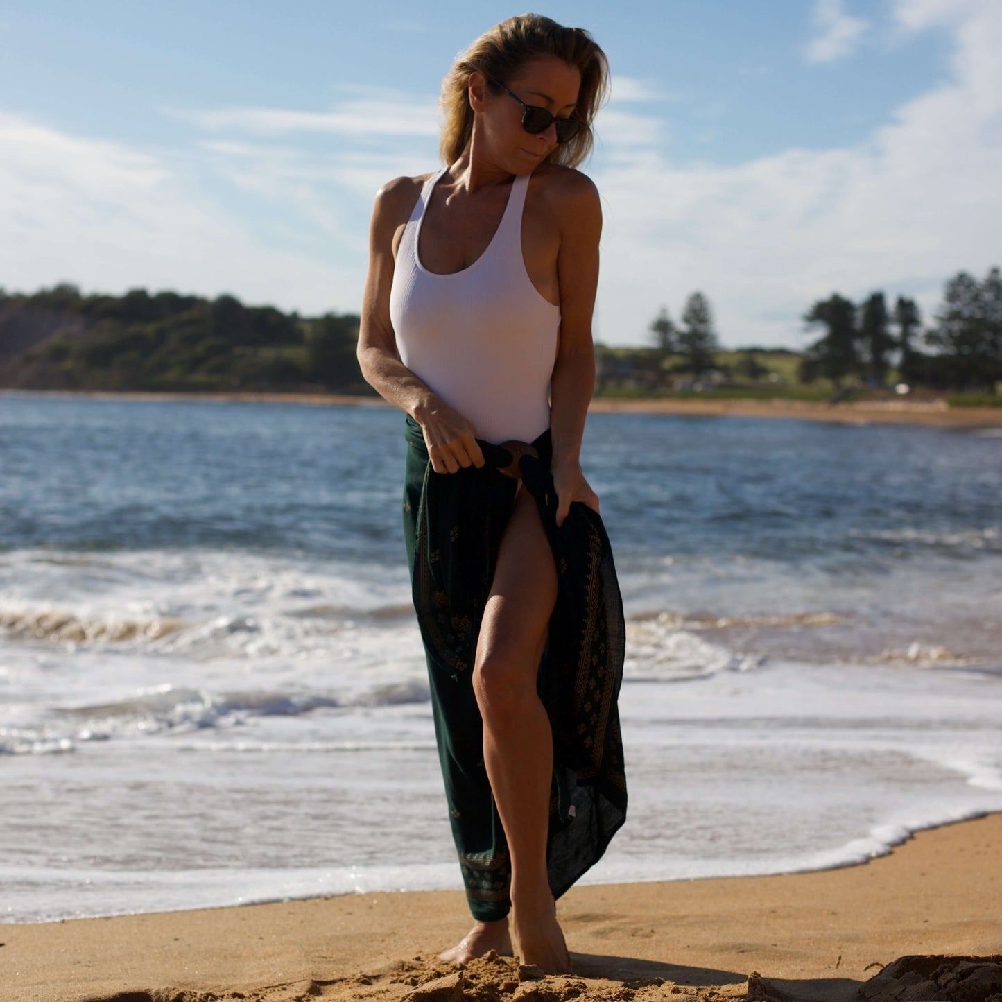 Emerald green luxe sarong front image