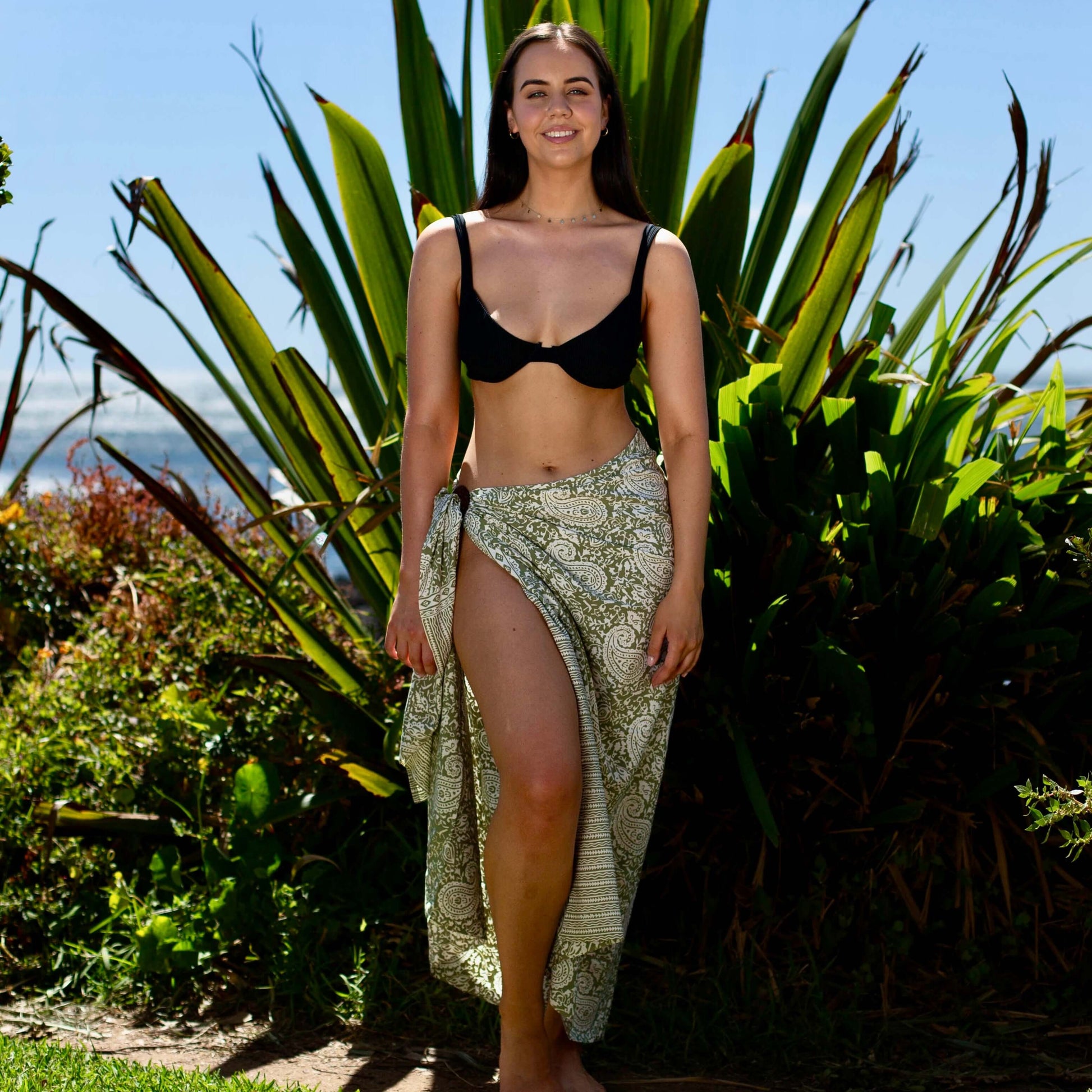 Women rumba luxe sarong tied at hip, lightweight rayon by sarong hut