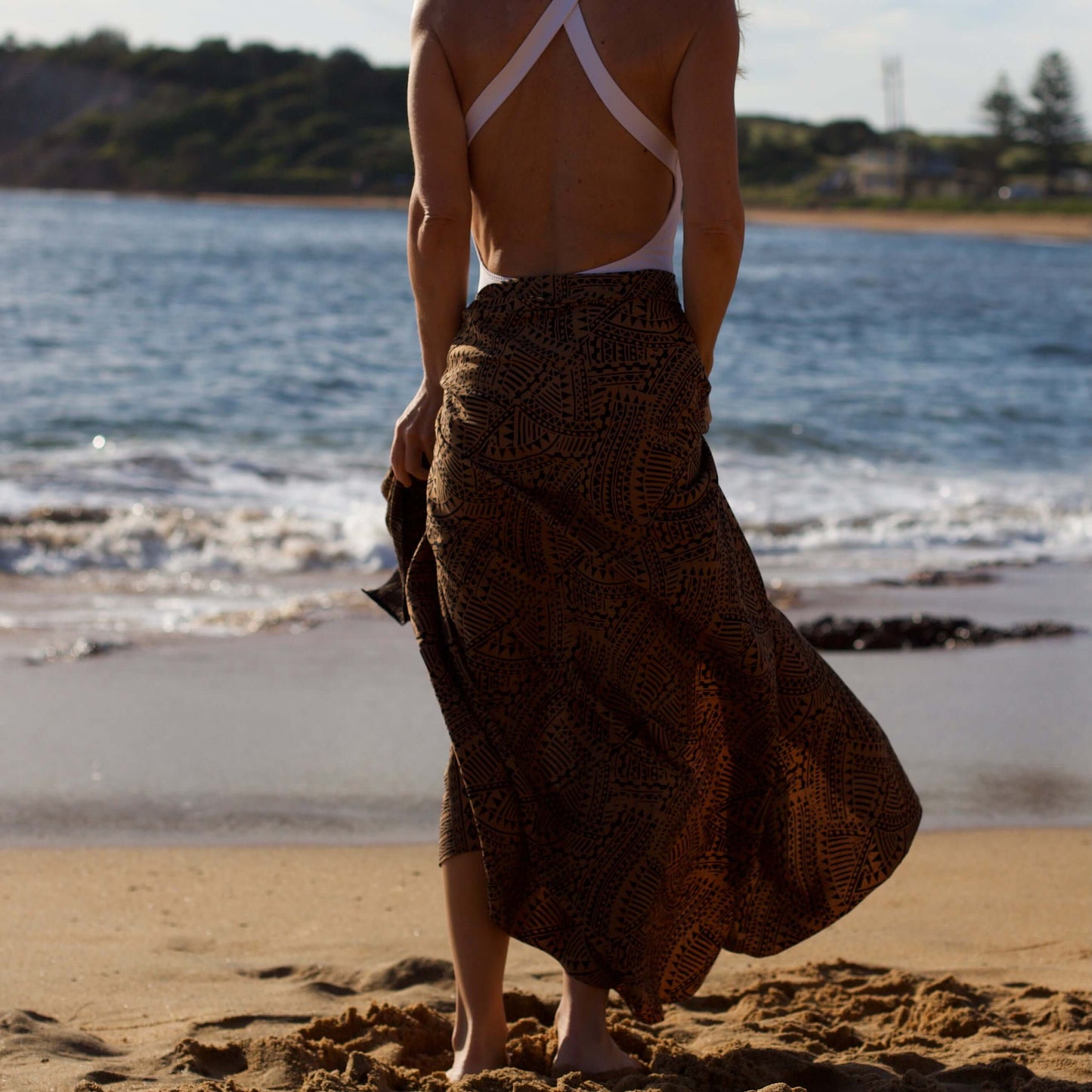 spear fishing womens luxe sarong woman on beach