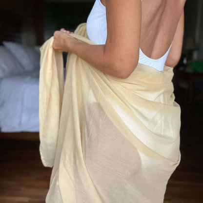 Golden sand cotton sarong sarong tied at hip, lightweight rayon by sarong hut