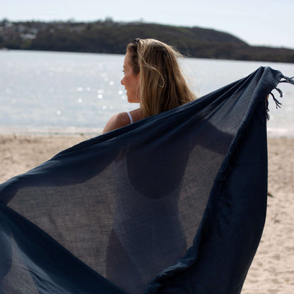 Char-Blue Beach Sarong from behind