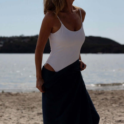 Close-up of charcoal beach sarong pattern, outdoors shot