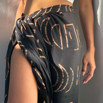 Espresso Black Luxe Sarong beach wrap leg shot