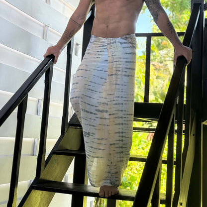 Miami Gold Mens Luxe Sarong front coming down stairs
