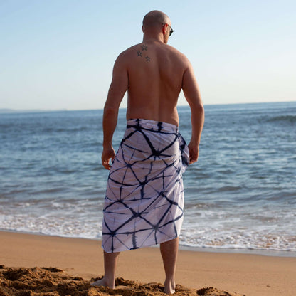 Namaste Cotton Mens Sarong. Man on Beach from behind at Collaroy Beach