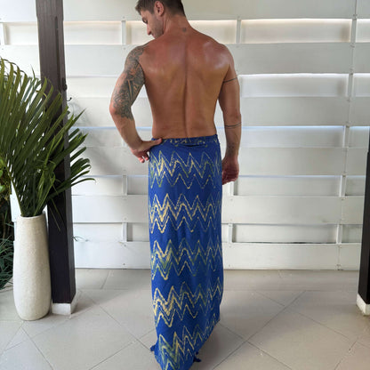 Toga Blue Mens Beach Sarong rear full length 