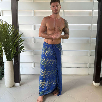 Toga Blue Mens Beach Sarong front male model