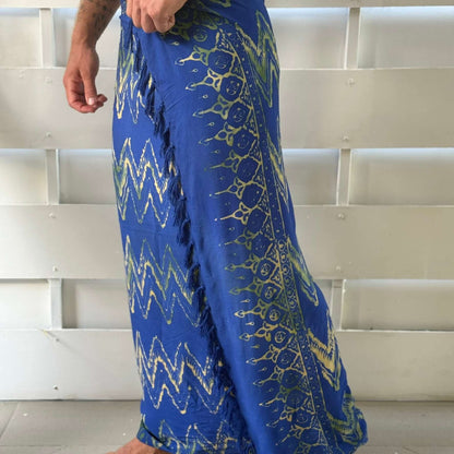 Toga bright Blue Mens Beach Sarong side image of male model