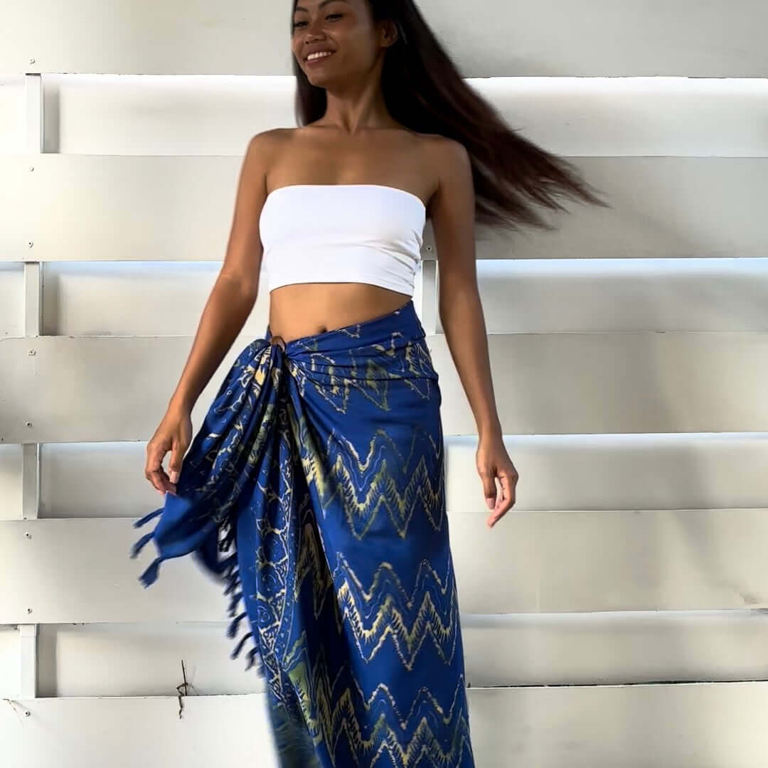 Toga bright Blue Beach Sarong happy lady