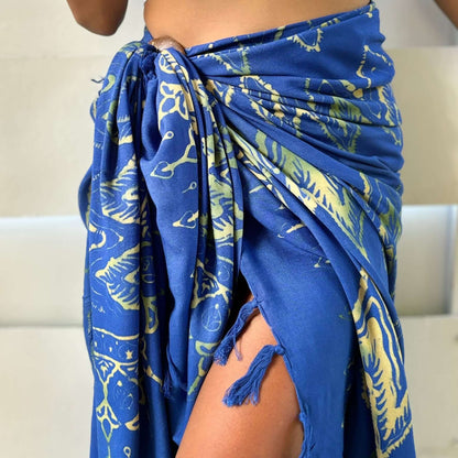 Toga Blue and natural Beach Sarong fabric swatch