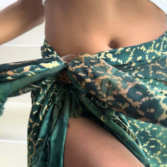 Vibrance Jade Beach Sarong front tassels green