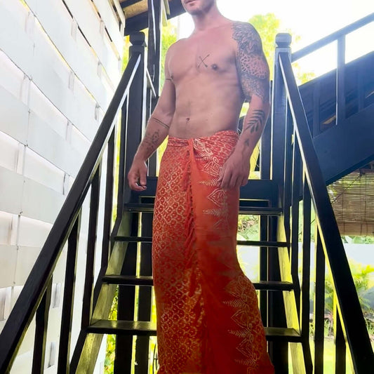 Vibrance Mandarin Mens Beach Sarong fabric closeup