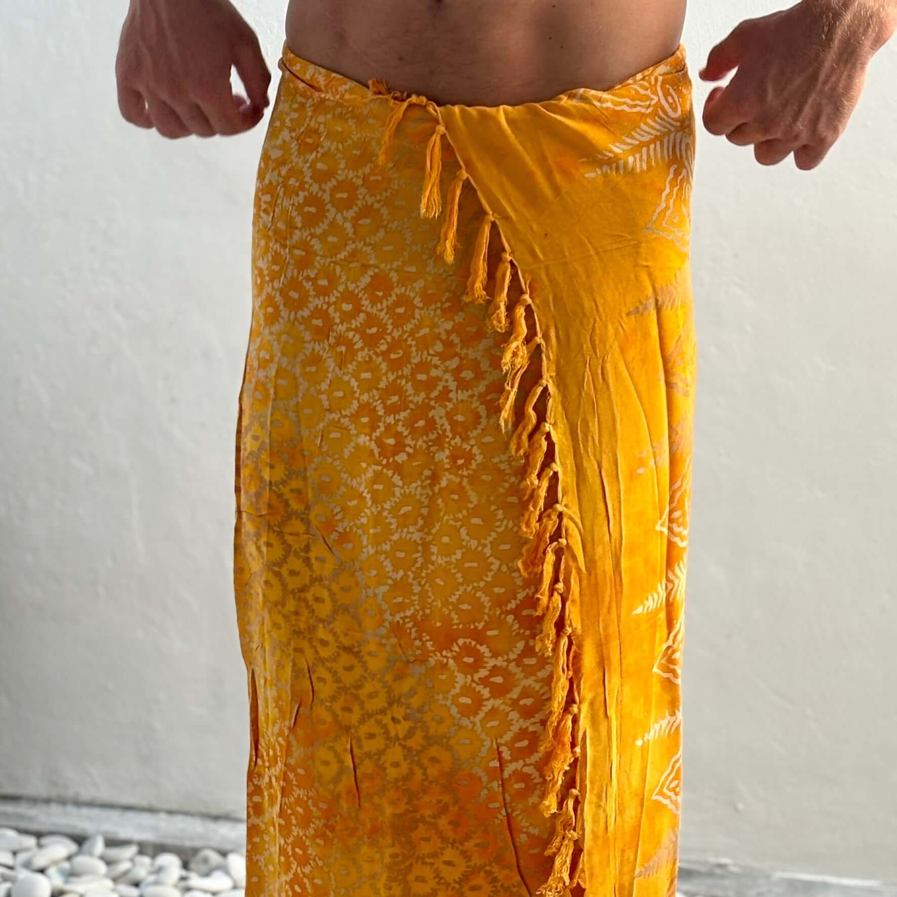 Vibrance Saffron Mens Beach Sarong natural lighting