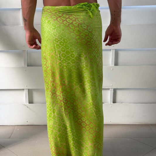 Vibrance Zest lime green Mens Beach Sarong long rear male full length