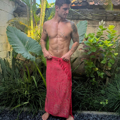 Watermelon Mens Beach Sarong full body in garden