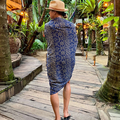 Bondi luxe styled on beach model wearing sarong hut design