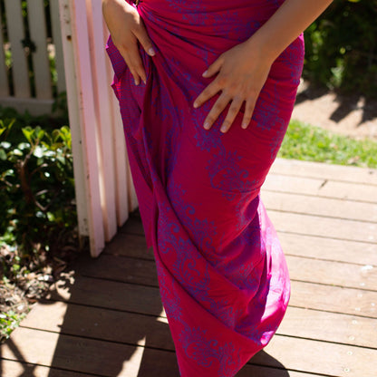 Bright bubbly luxe worn as beach cover-up, flowing rayon fabric