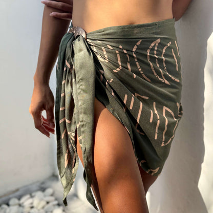Close-up of mini sarong  espresso olive pattern, ideal for warm weather