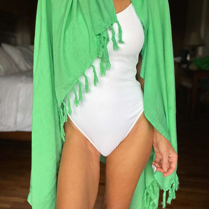 Green pop beach sarong sarong tied at hip, lightweight rayon by sarong hut