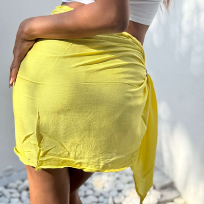 Mini sarong lemon sarong tied at hip, lightweight rayon by sarong hut
