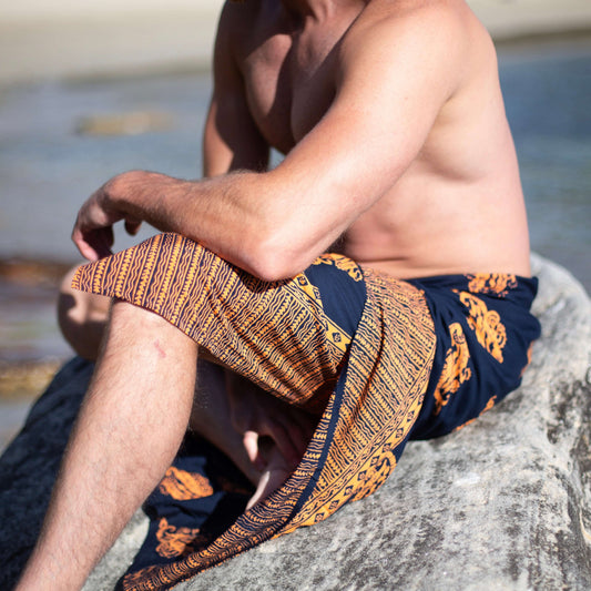 Manly luxe sarong sarong tied at hip, lightweight rayon by sarong hut