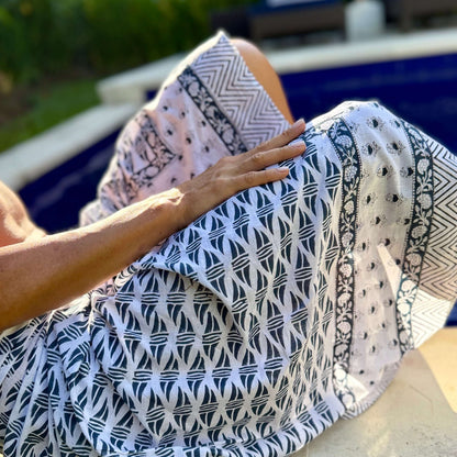 mens cotton beach sarong in navy blue on white 1