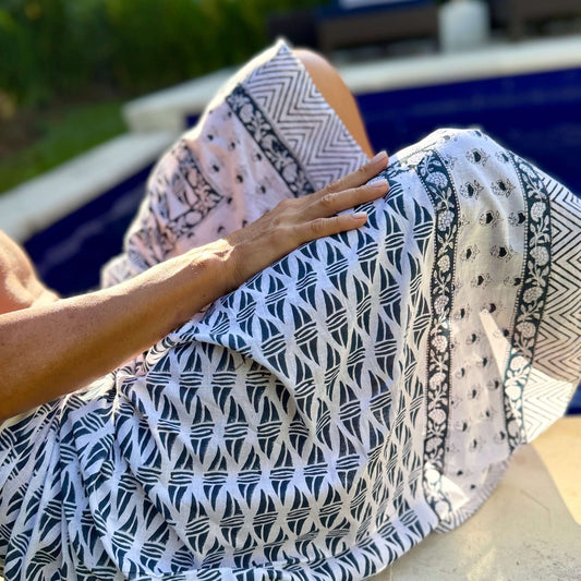 mens cotton beach sarong in navy blue on white 1