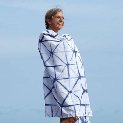 Namaste cotton sarong beachwear look, photographed outdoors in natural light