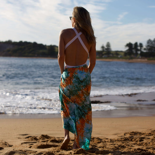 Oasis Luxe Sarong back shot at beach
