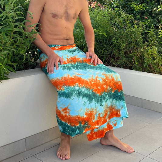 Close-up of oasis mens luxe sarong pattern, ideal for warm weather