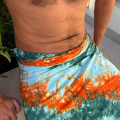 Close-up of oasis mens luxe sarong pattern, ideal for warm weather
