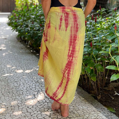 Outback cotton sarong worn as beach cover-up, flowing rayon fabric