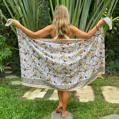 Close-up of palm desert cotton sarong pattern, ideal for warm weather