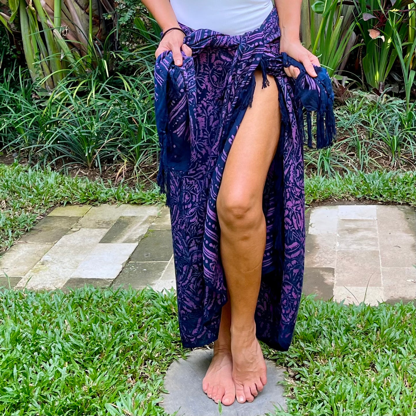 Playtime beach sarong tied at hip, lightweight rayon by sarong hut